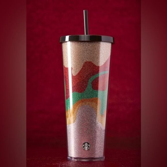 Starbucks 2018 Holiday Collection Flow Glitter Cold Cup 24oz Double Wall Tumbler - Picture 1 of 8
